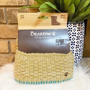 BearPaw Knit Bootcuffs Tan with Blue Trim